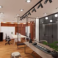 Modern Furniture Store Interior With Open Space Wooden Flooring Glass Partitions And Display Shelves