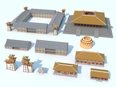 Ancient Chinese Architecture Models Including Siheyuan Courtyard Palace Buildings And Traditional Roofs 3d model