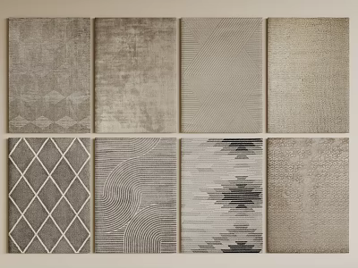 Square Rugs with Various Patterns and Different Textures in Neutral Colors 3d model
