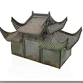 Traditional Chinese Architecture With Tiled Roof Upturned Eaves And Mossy Weathered Walls