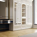 Luxurious White Wardrobe With Carved Patterns Glass Doors And Interior Lighting