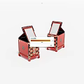 Two Small Red Cabinets With Open Mirror Tops And Drawer Storage