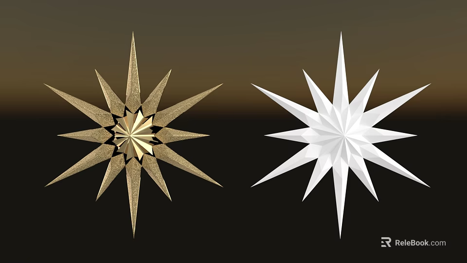 Modern Gold And White Star Shaped Art Installation On Dark Background 3d model 