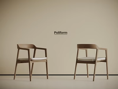 Modern Poliform Wooden Chairs With Armrests And White Cushions Interior Design 3d model
