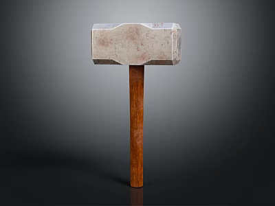 Worn Metal Head Hammer Hardware Tool With Wooden Handle Isolated On Dark Background 3d model