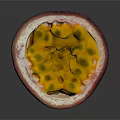 Fresh Halved Passion Fruit With Purple Skin Yellow Pulp And Black Seeds