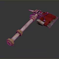 Unique Weapon Featuring Metal Pole Golden Accents Red Component And Serrated Edge