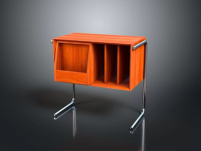 Modern Orange Wooden Side Table With Metal Legs And Storage Compartments 3d model