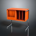 Modern Orange Wooden Side Table With Metal Legs And Storage Compartments