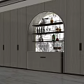 Modern Light Luxury Built In Wine Cabinet With Arched Open Display Shelves And Marble Backdrop