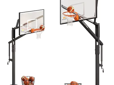 Sturdy Adjustable Basketball Hoop Sports Equipment For Outdoor Use With Backboard And Basketballs 3d model