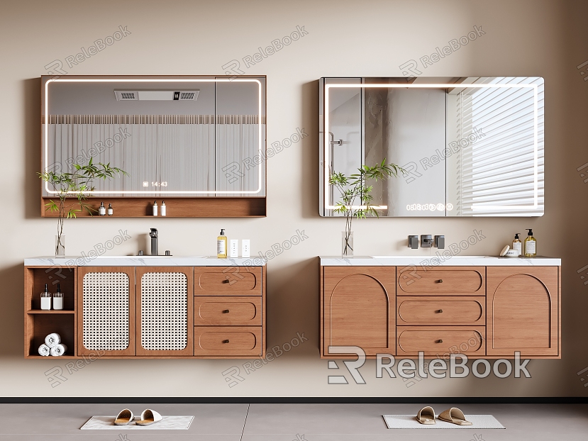 Middle Style Bathroom Cabinet Wash Desk Mirror Cabinet model