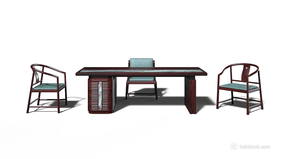 Chinese Style Solid Wood Tea Table With Drawer And Matching Chairs 3d model