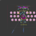 Wedding Stage with White Architectural Decorations Purple Pink Floral Arrangements and Dining Tables