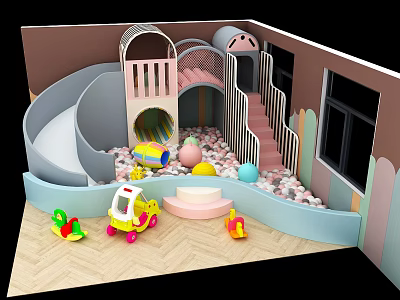 Indoor Children's Playground Equipment with Slide Ball Pit Stairs and Colorful Toys 3d model