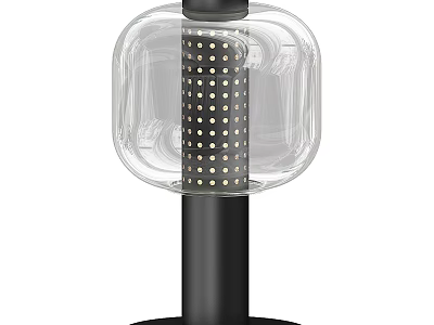 Modern Minimalist Table Lamp With Transparent Glass Shade Black Base And Perforated Metal Design 3d model