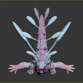 Friendly Blue White Pink Fantasy Creature Standing With Fins Wings And Outstretched Arms 3D Render