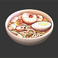 Tasty Bowl of Noodle Soup with Shrimp Soft Boiled Egg and Fresh Ingredients