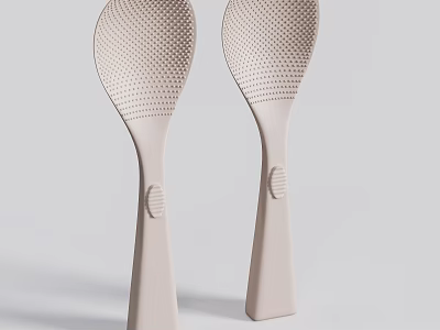 Stylish Light Pink Kitchen Spoons With Perforated Surface And Long Handle Round Button Detail 3d model