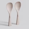 Stylish Light Pink Kitchen Spoons With Perforated Surface And Long Handle Round Button Detail 3d model