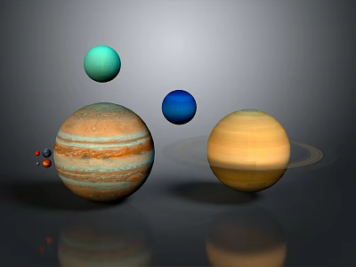Solar System Planets Including Striped Jupiter Ringed Saturn Blue Green Celestial Bodies And Small Asteroids 3d model