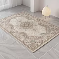 Ornate Square Rug With Traditional Floral Pattern On Gray Tile Floor And White Floor Lamp