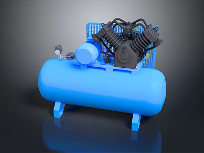 Blue Air Compressor With Black Compressor Unit And Blue Tank Stand 3d model