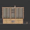 Wooden Log Cabin Building With Log Structure Solar Panel Roof And Front Porch With Railings