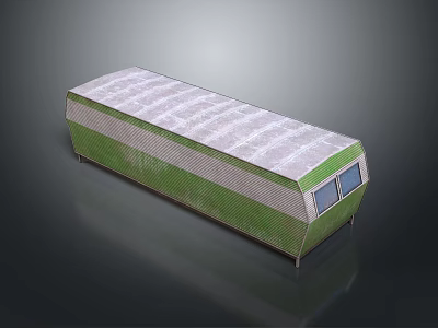 Green And White Modular Structure With Striped Roof And Side Window Design 3d model