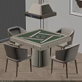 Modern Square Table and Chair Set with Green Mahjong Tabletop and Light Brown Fabric Chairs