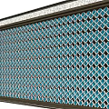 Modern Feature Wall With Blue Grid Pattern And Decorative Wooden Frame 3d model