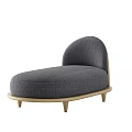 Modern Gray Linen Upholstered Chaise Lounge With Curved Backrest And Light Wooden Frame
