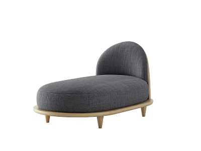 Modern Gray Linen Upholstered Chaise Lounge With Curved Backrest And Light Wooden Frame 3d model