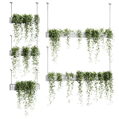 Decorative Plant Ornament Set With Hanging Green Vines And Grid Wall Design 3d model