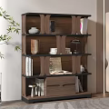 Modern Wooden Bookshelf With Geometric Shelves Decorations Books Vase Table Lamp And Open Book