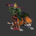 Game Character In Armor With Rifle Backpack And Orange Feline Companion