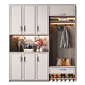 Modern Multifunctional Shoe Cabinet With Hanging Area Storage Bench And Decorative Elements 3d model