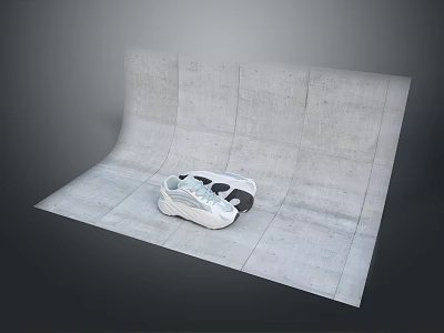 Modern Stylish Sports Shoes With White And Gray Design On Concrete Surface 3d model