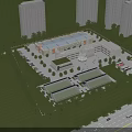 Modern School Building Campus With Green Lawns Parking Lot And Surrounding Trees