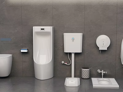Modern Minimalist Bathroom Fixture Set With Toilet Bowl Urinal Squatting Pan Flush Tank And Accessories 3d model