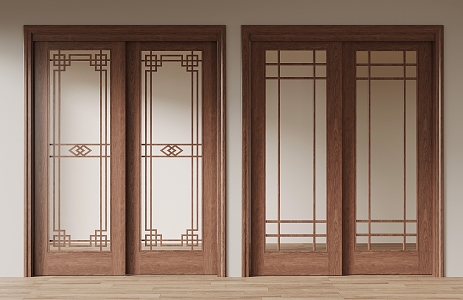 New Chinese style sliding door sliding door solid wood door 3d model