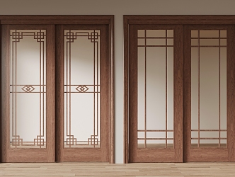 New Chinese style sliding door sliding door solid wood door 3d model