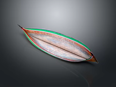 Traditional Handmade Leaf Shaped Wooden Watercraft with Green Red Edges and Smooth Hull Surface 3d model