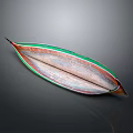 Traditional Handmade Leaf Shaped Wooden Watercraft with Green Red Edges and Smooth Hull Surface