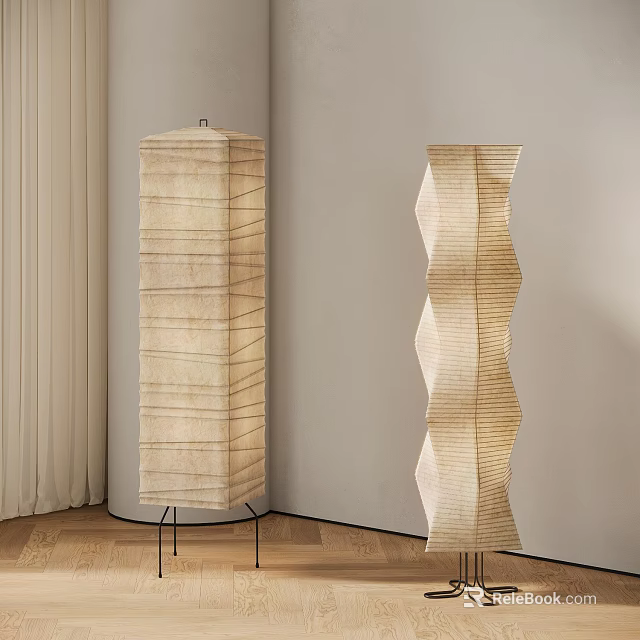 Modern Textured Floor Lamps With Striped And Wavy Designs In Interior Space 3d model 