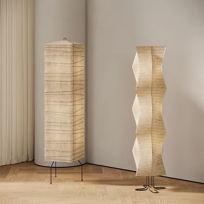 Modern Textured Floor Lamps With Striped And Wavy Designs In Interior Space 3d model