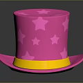 Fashionable Pink Top Hat With Star Patterns And Yellow Band Design