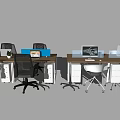 Modern Office Desks With Computer Monitors Ergonomic Chairs And Divider Panels 3d model