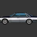 Vintage Classic Sedan With Navy Blue Roof And White Body On Shiny Black Background