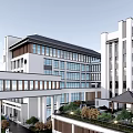 Modern Chinese Style Hospital Building With White Exterior Symmetrical Design Lawn And Road Front